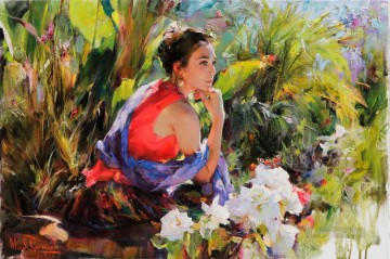 Mujer Painting - mirando una mariposa MIG Impresionista
